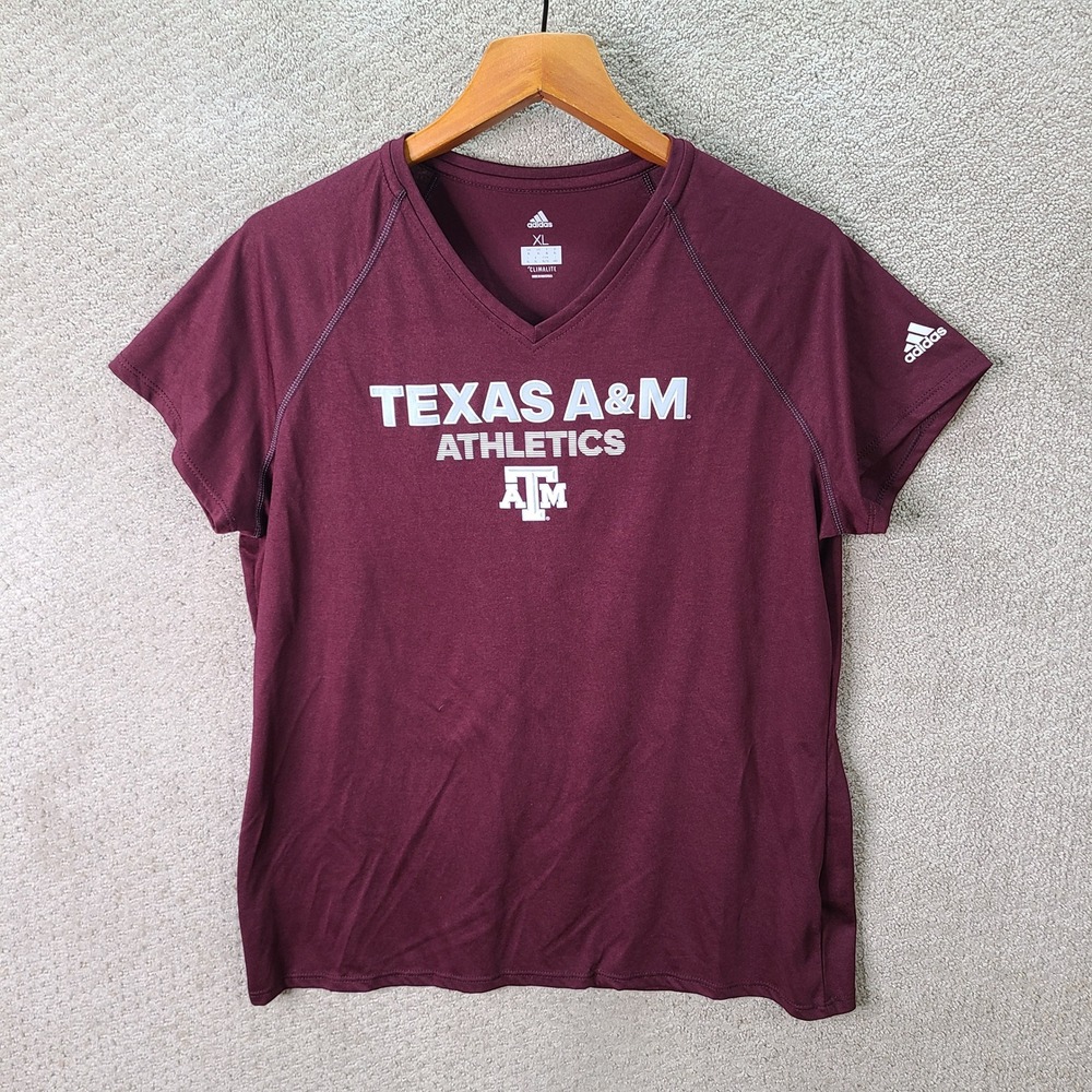 Adidas Shirt Womens XL Maroon Texas A&M Athletics V Neck Polyester Athletic